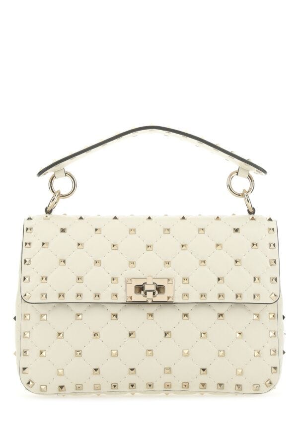 Valentino Garavani Woman Ivory Nappa Leather Medium Rockstud Spike Handbag