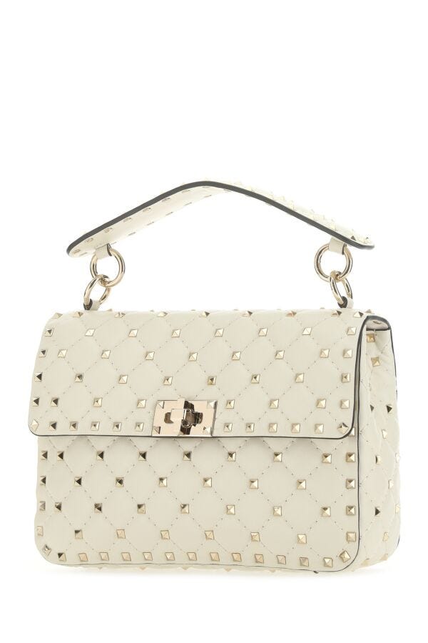 Valentino Garavani Woman Ivory Nappa Leather Medium Rockstud Spike Handbag
