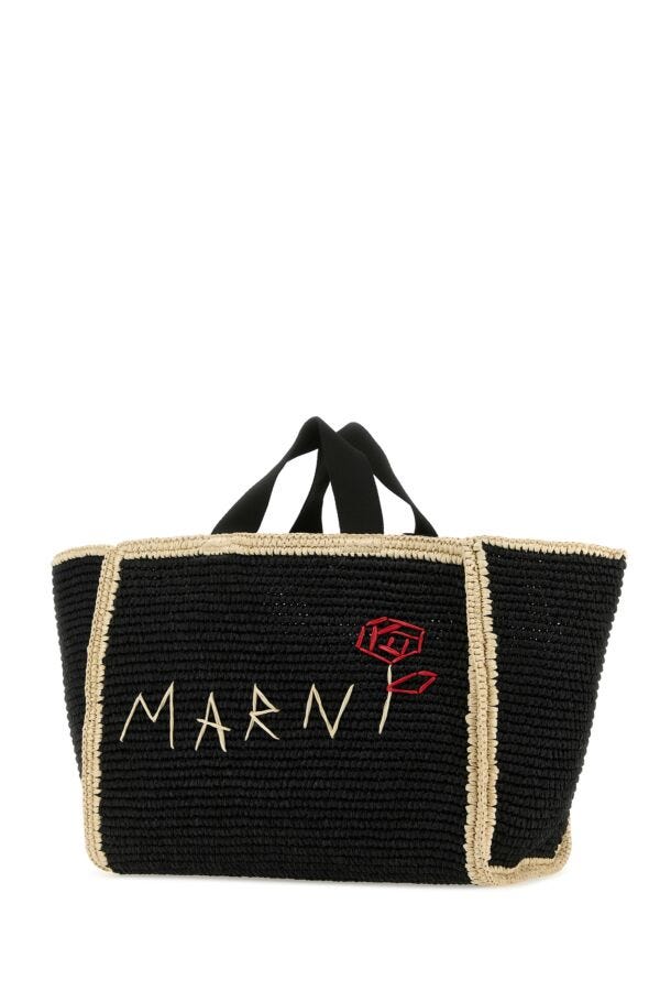 Marni Woman Black Raffia Shopping Bag