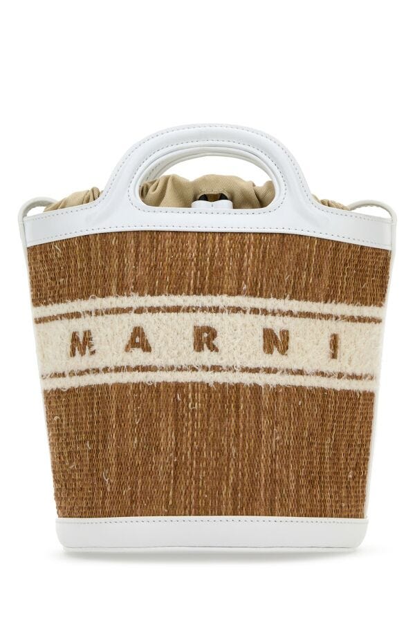 Marni Woman Two-Tone Raffia And Leather Tropicalia Bucket Bag