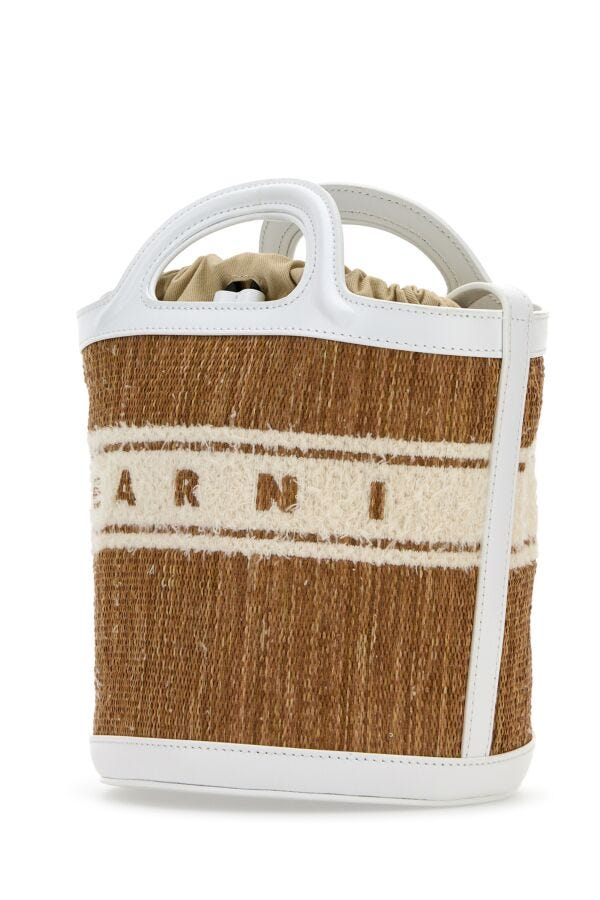 Marni Woman Two-Tone Raffia And Leather Tropicalia Bucket Bag