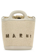 Marni Woman Ivory Leather And Raffia Tropicalia Bucket Bag