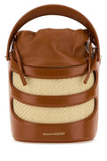 Alexander Mcqueen Woman Two-Tone Leather And Raffia The Rise Bucket Bag