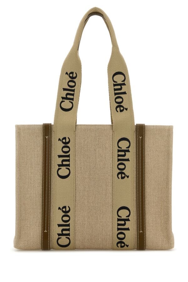Chloe Woman Dove Grey Linen Medium Woody Shopping Bag