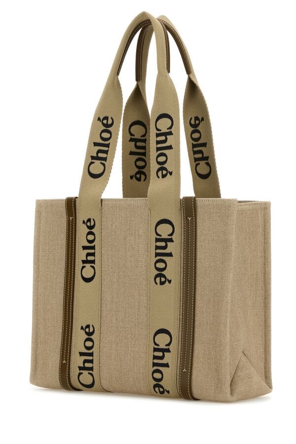 Chloe Woman Dove Grey Linen Medium Woody Shopping Bag