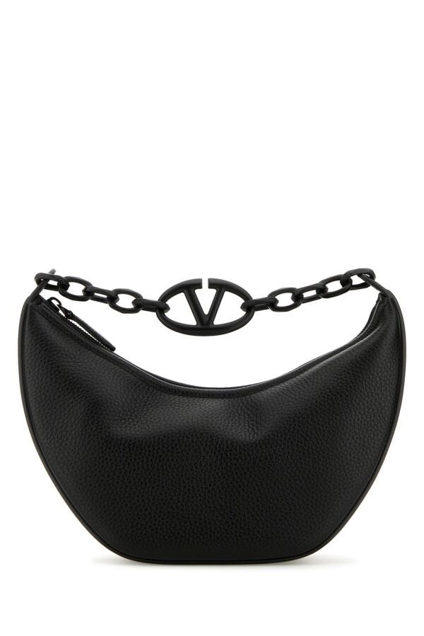 Valentino Garavani Woman Black Leather Hobo Vlogo Moon Handbag