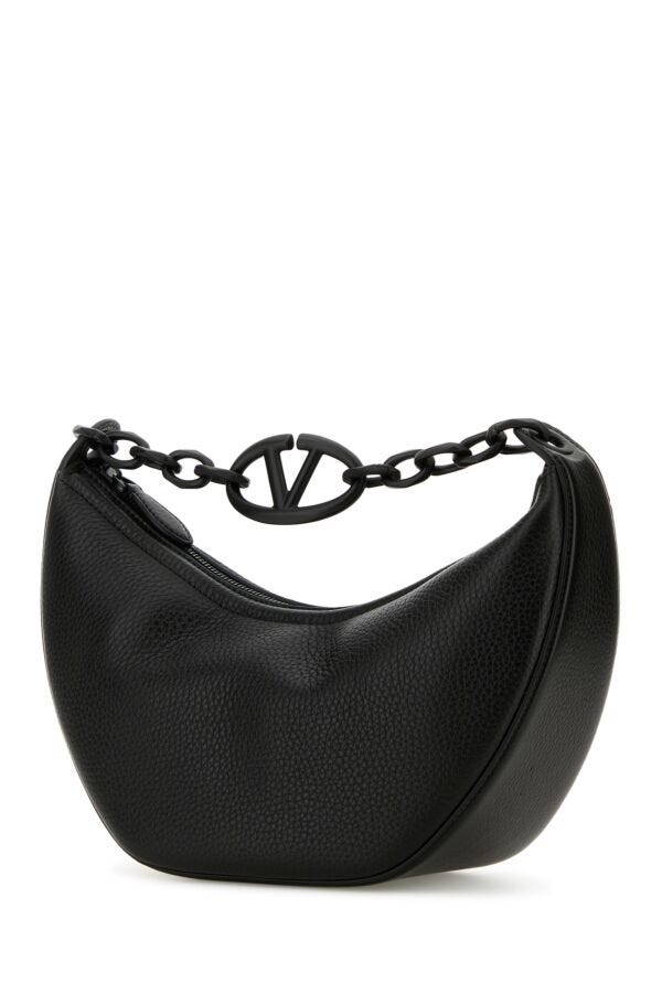 Valentino Garavani Woman Black Leather Hobo Vlogo Moon Handbag