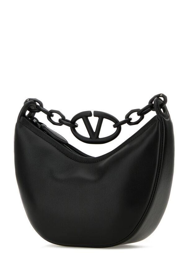 Valentino Garavani Woman Black Leather Hobo Vlogo Moon Handbag