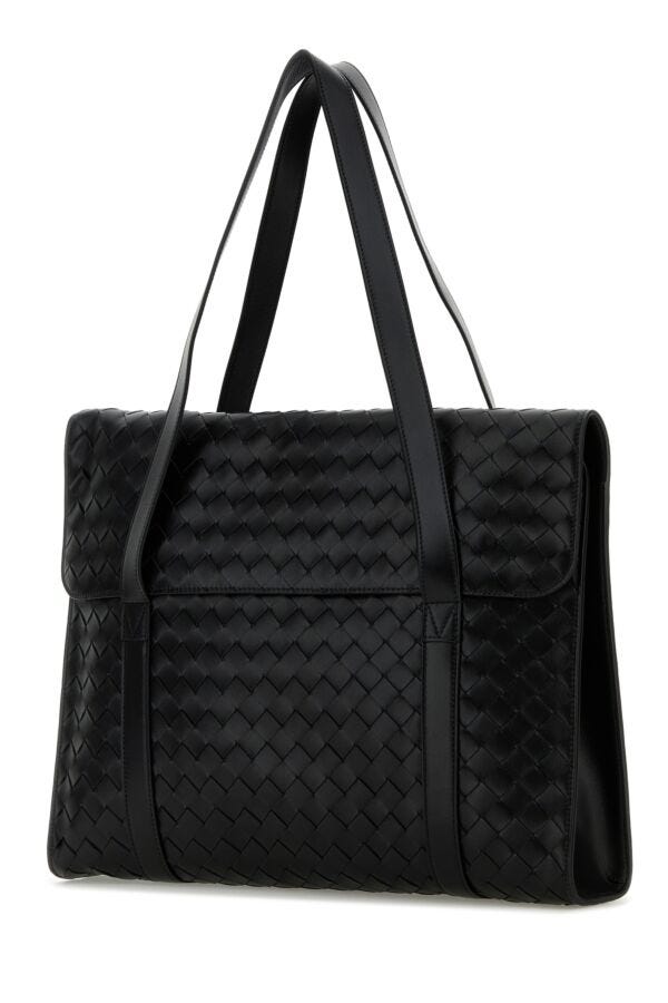 Bottega Veneta Man Black Leather Avenue Shopping Bag