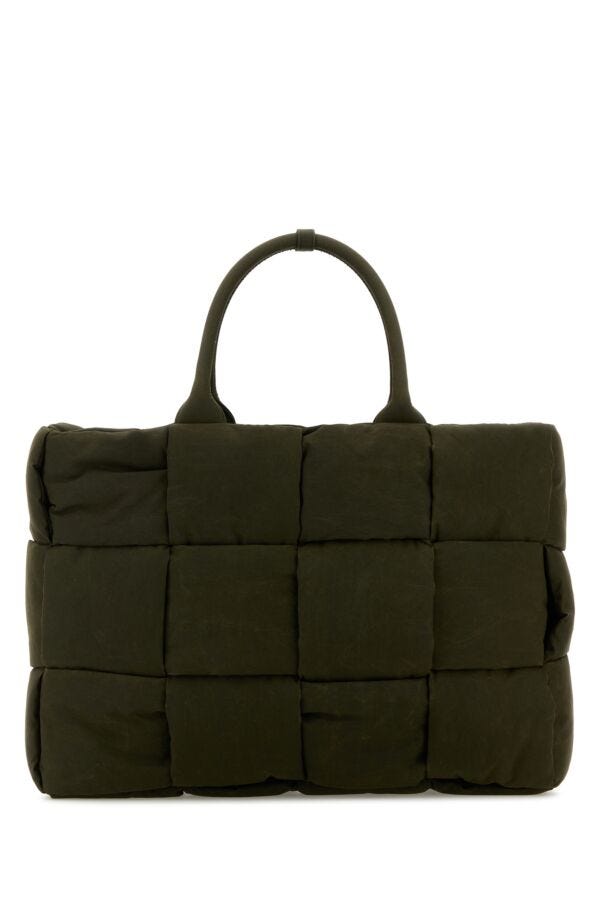 Bottega Veneta Man Olive Green Canvas Large Arco Padded Shopping Bag