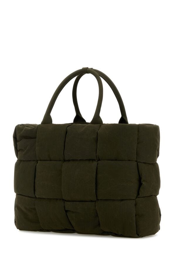 Bottega Veneta Man Olive Green Canvas Large Arco Padded Shopping Bag