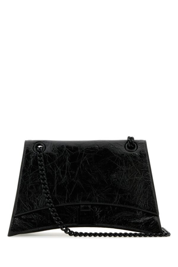 Balenciaga Woman Black Leather Medium Crush Shoulder Bag