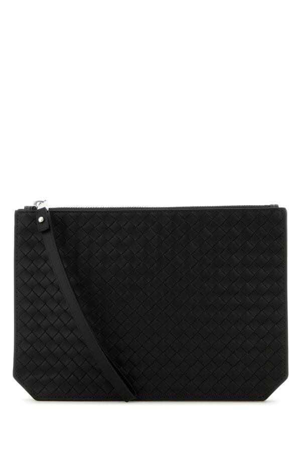 Bottega Veneta Man Black Leather Intrecciato Pouch