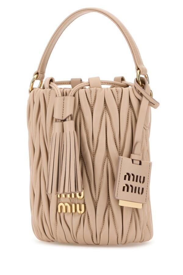 Miu Miu Woman Powder Pink Nappa Leather Bucket Bag