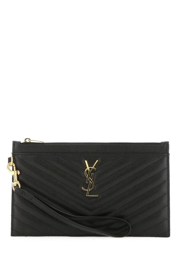 Saint Laurent Woman Black Leather Clutch