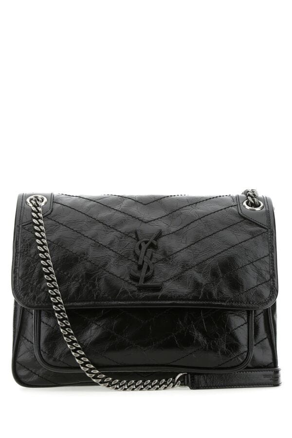 Saint Laurent Woman Black Leather Medium Niki Shoulder Bag