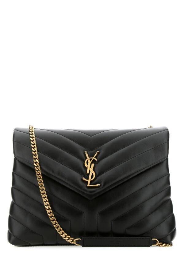 Saint Laurent Woman Black Leather Medium Loulou Shoulder Bag