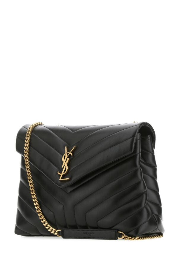 Saint Laurent Woman Black Leather Medium Loulou Shoulder Bag
