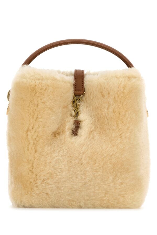 Saint Laurent Woman Beige Shearling Mini Le 37 Bucket Bag