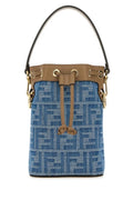 Fendi Woman Embroidered Denim Mon Tresor Bucket Bag