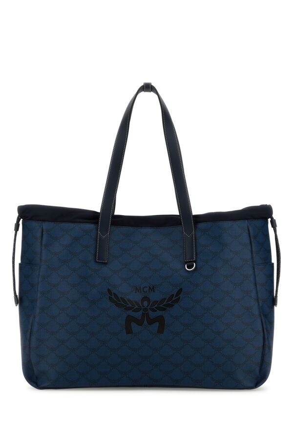 Mcm Man Printed Canvas Himmel Xl Shopping Bag