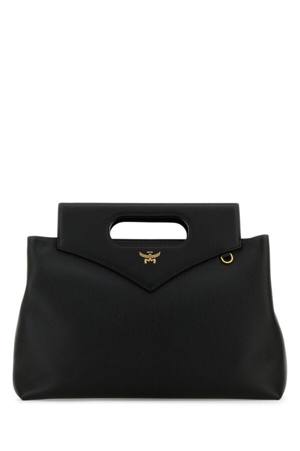 Mcm Woman Black Leather Large Soft Diamond Handbag