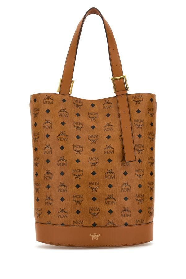 Mcm Woman Printed Canvas Medium Aren Bucket Bag