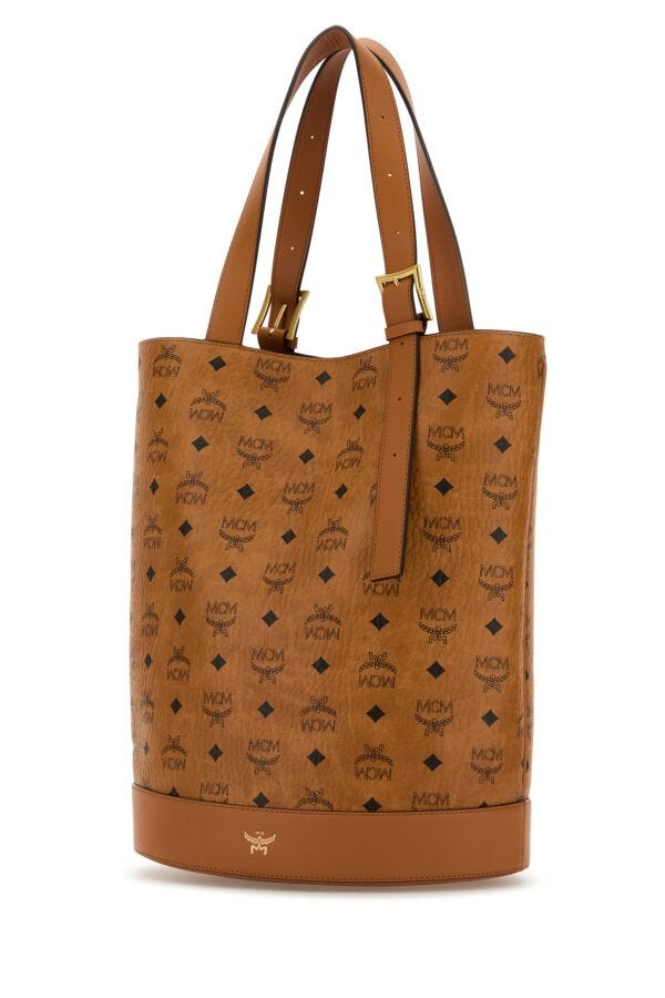 Mcm Woman Printed Canvas Medium Aren Bucket Bag