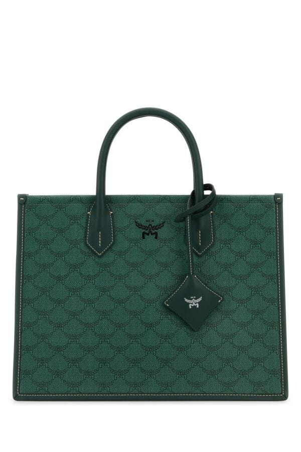 Mcm Woman Printed Canvas Himmel Medium Shopping Bag