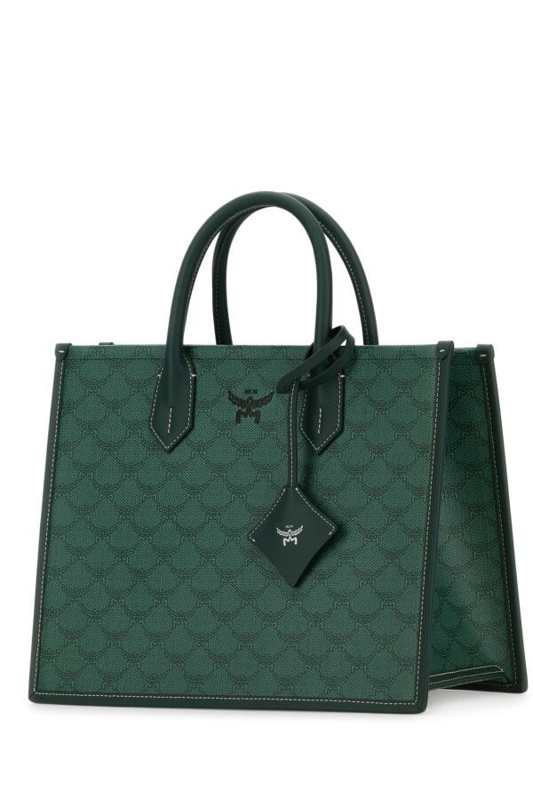 Mcm Woman Printed Canvas Himmel Medium Shopping Bag