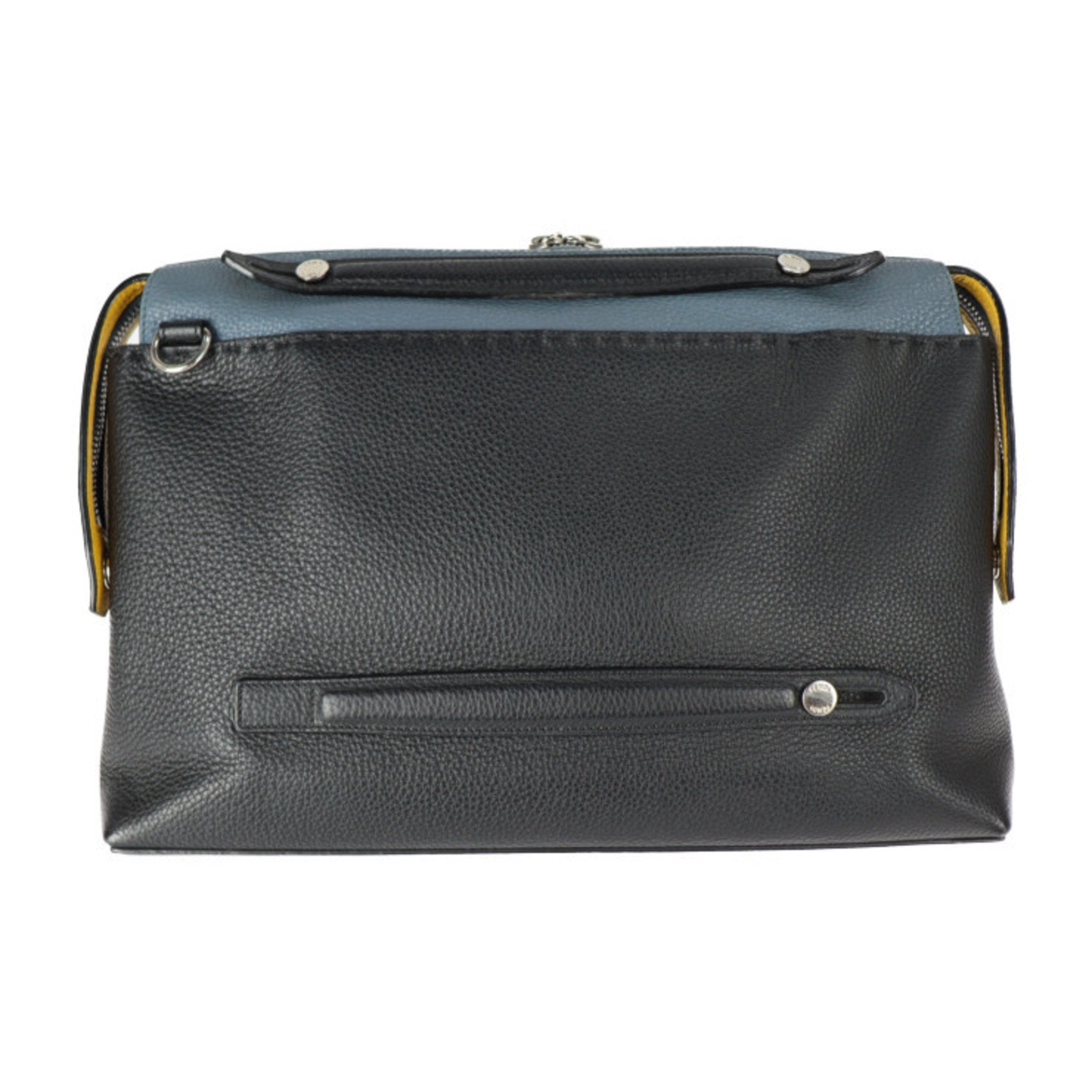 FENDI Visor Way Selleria Business Bag 7VA458 Leather Black Blue Yellow Silver Hardware 2WAY Shoulder