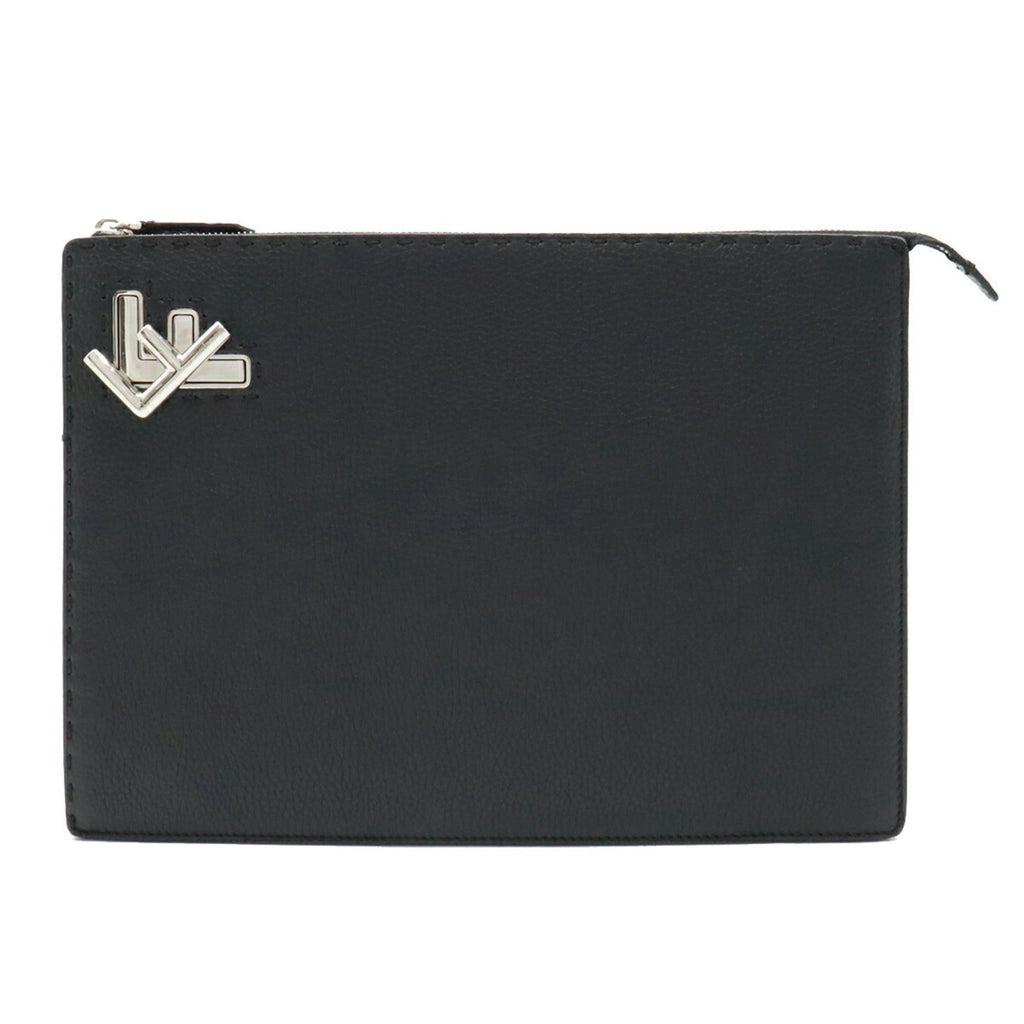 FENDI Selleria Stitch FF Clutch Bag bag Leather Black 7V99
