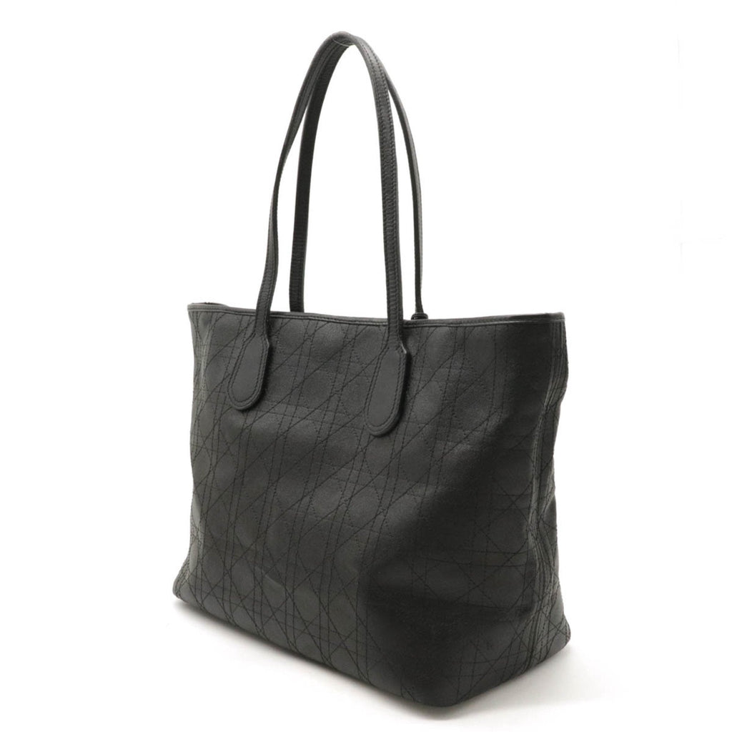 BagsChristian Dior Christian Lady Cannage Pana Tote Bag Coated Canvas Leather Black