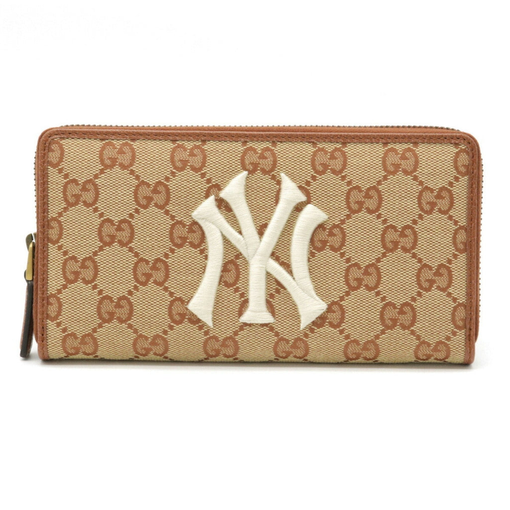 Canvas NY Yankees Model MLB Major League Collaboration Round Long Wallet Khaki Beige Brick Red 547791