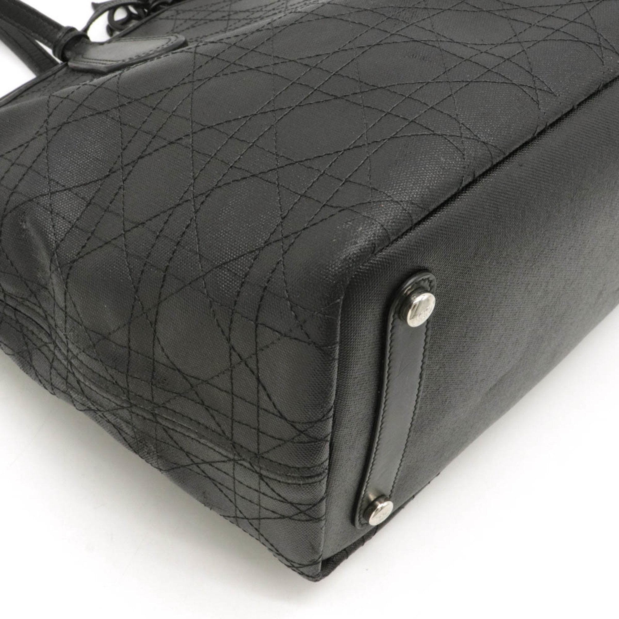 BagsChristian Dior Christian Lady Cannage Pana Tote Bag Coated Canvas Leather Black