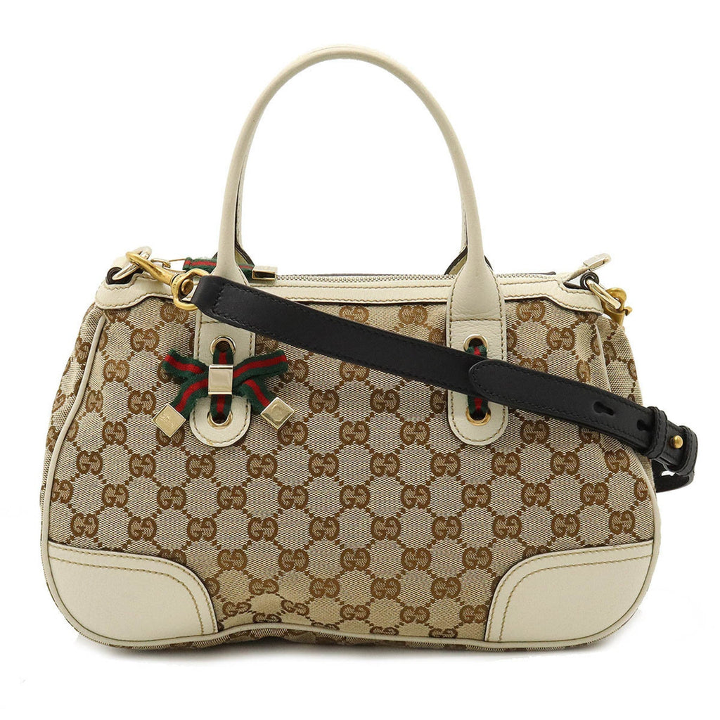 GUCCI GG Canvas Princey Sherry Line Handbag Shoulder Bag Leather Beige Ivory