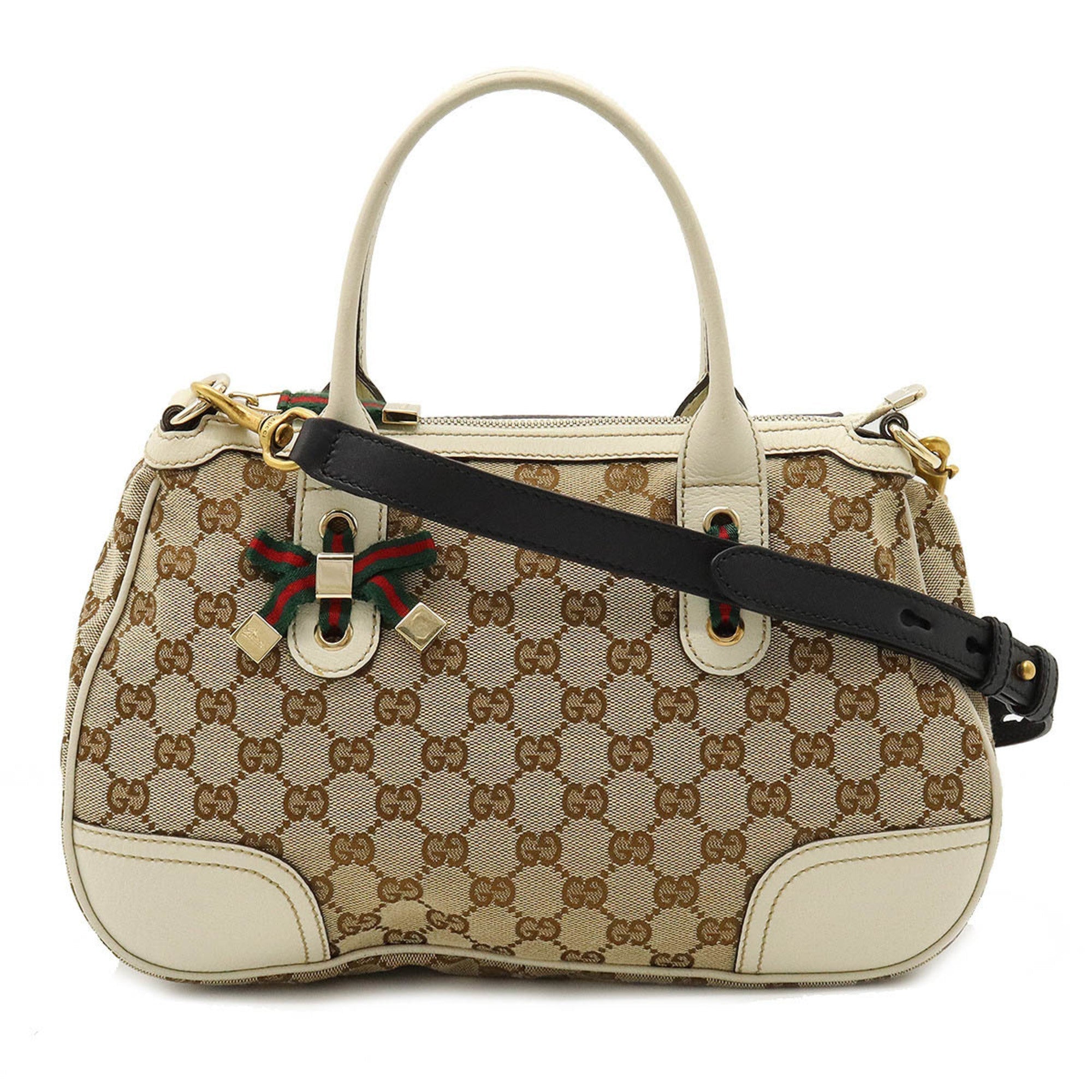 GUCCI GG Canvas Princey Sherry Line Handbag Shoulder Bag Leather Beige Ivory