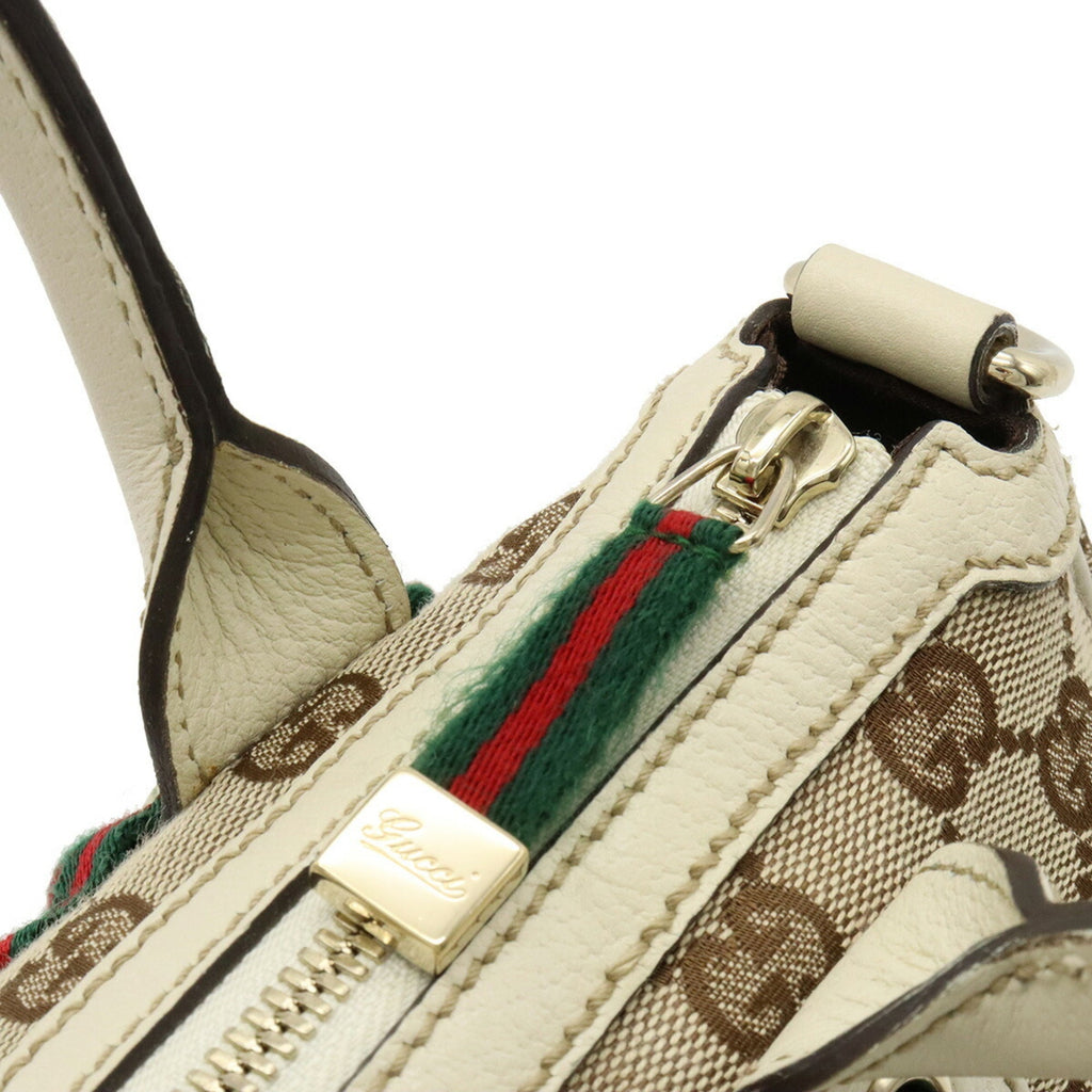 GUCCI GG Canvas Princey Sherry Line Handbag Shoulder Bag Leather Beige Ivory
