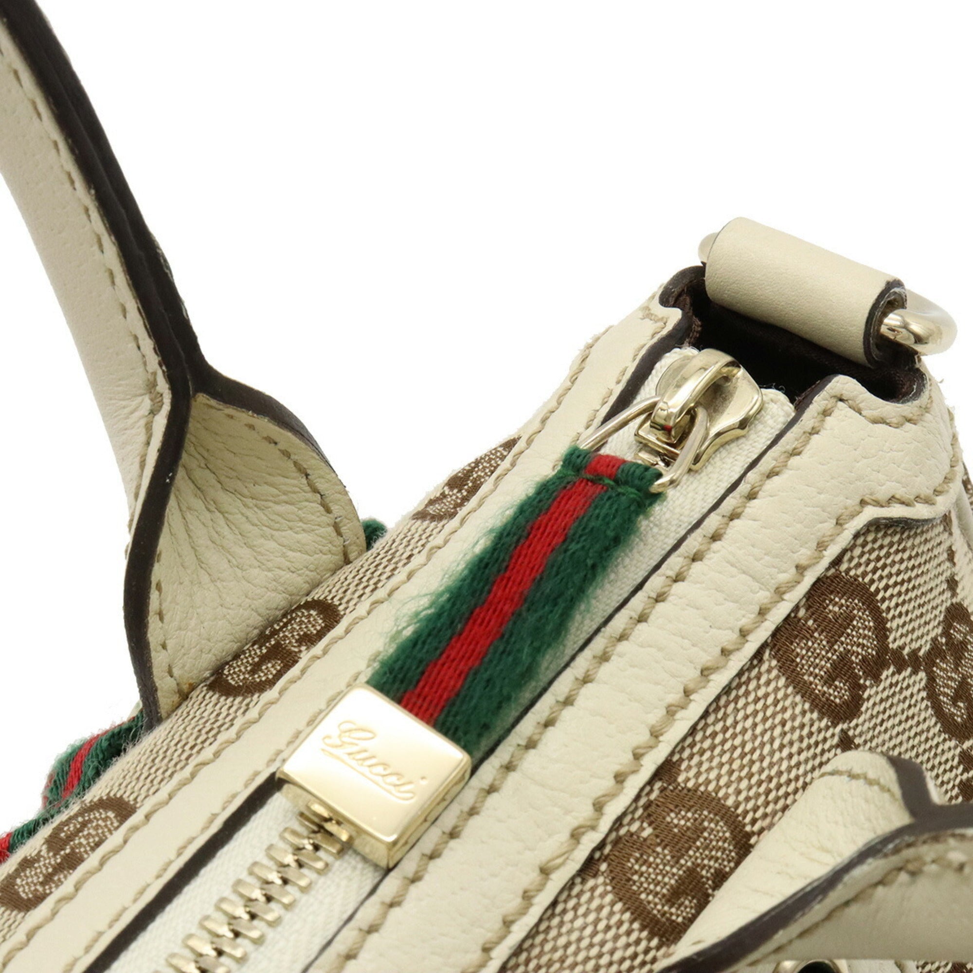 GUCCI GG Canvas Princey Sherry Line Handbag Shoulder Bag Leather Beige Ivory