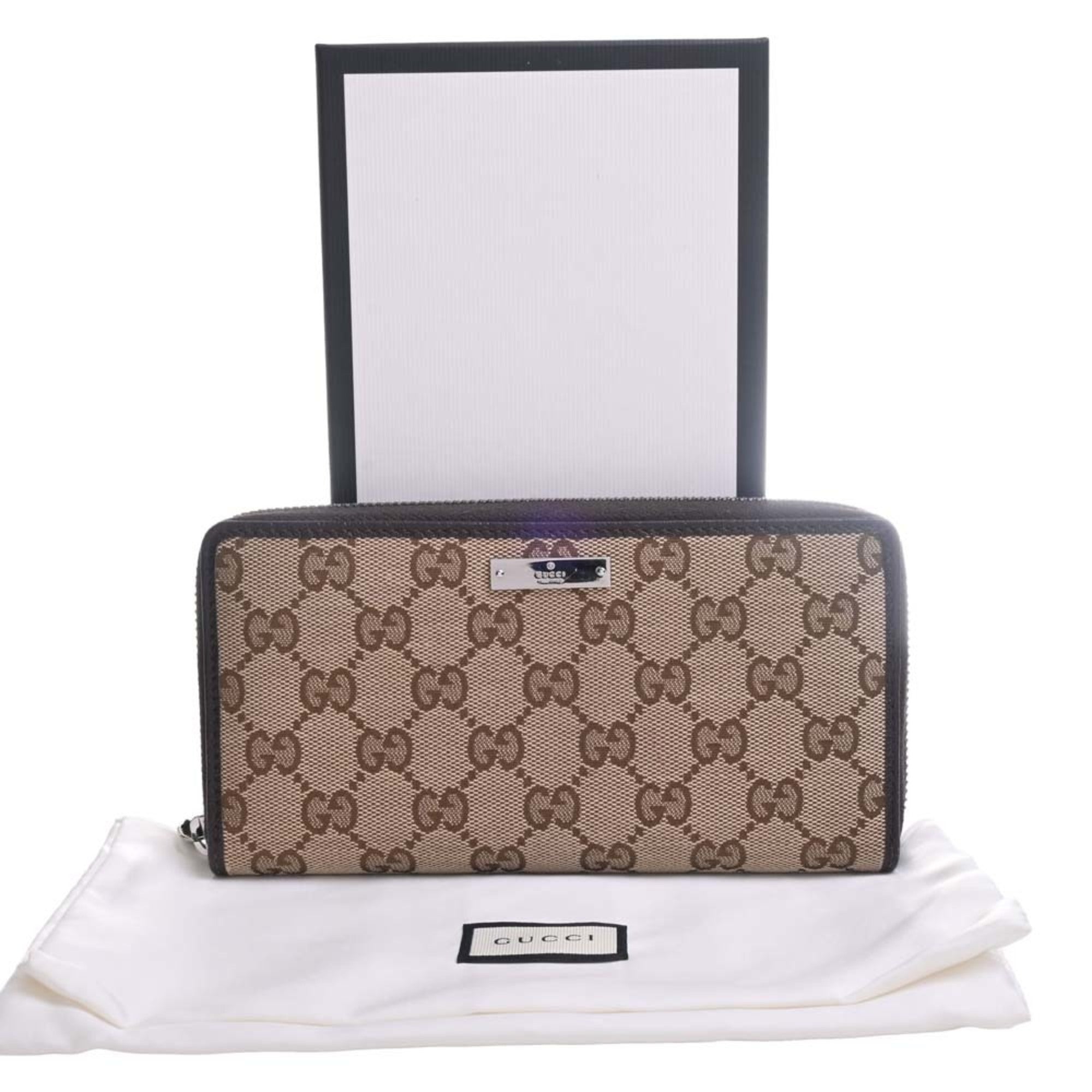 GUCCI GG Canvas Round Long Wallet 307980 Beige Brown Women's