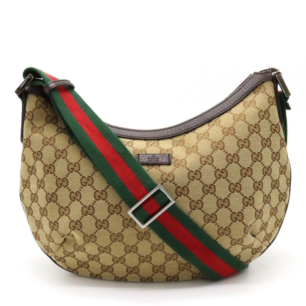GUCCI GG Canvas Sherry Line Shoulder Bag Leather Khaki Beige Brown Dark Green Red