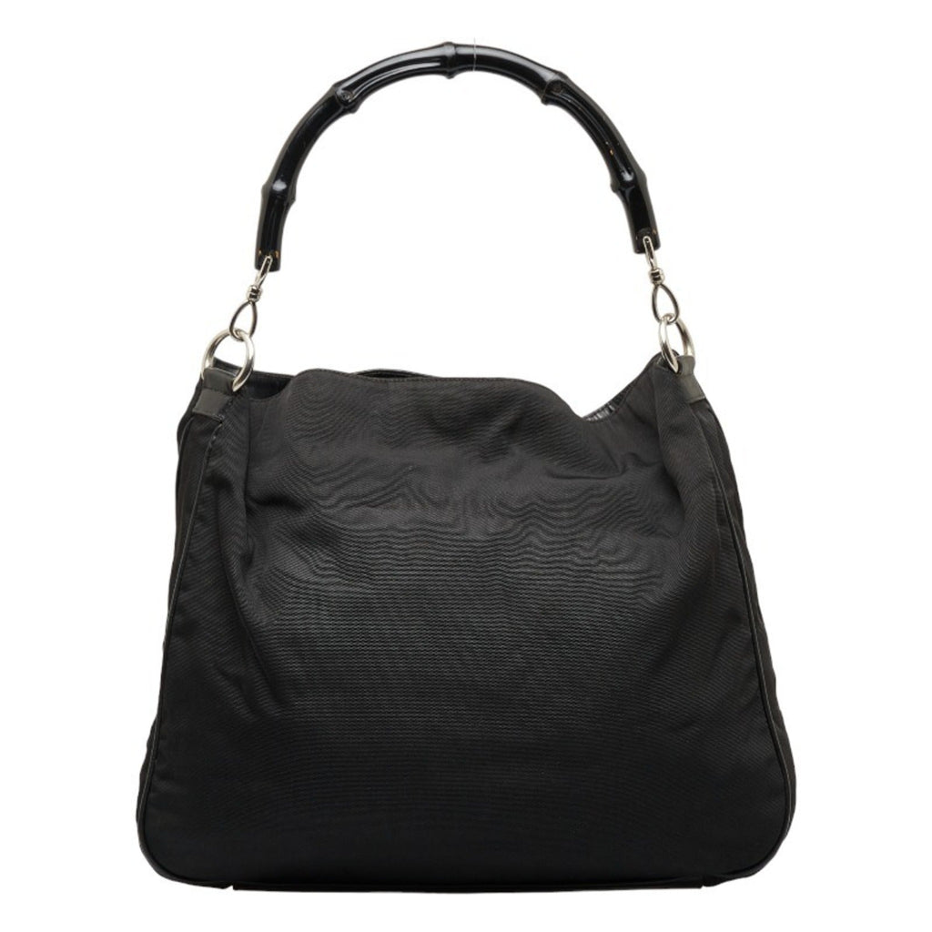 GUCCI Bamboo Handbag One Shoulder Bag 001 1577 Black Canvas Leather Women's