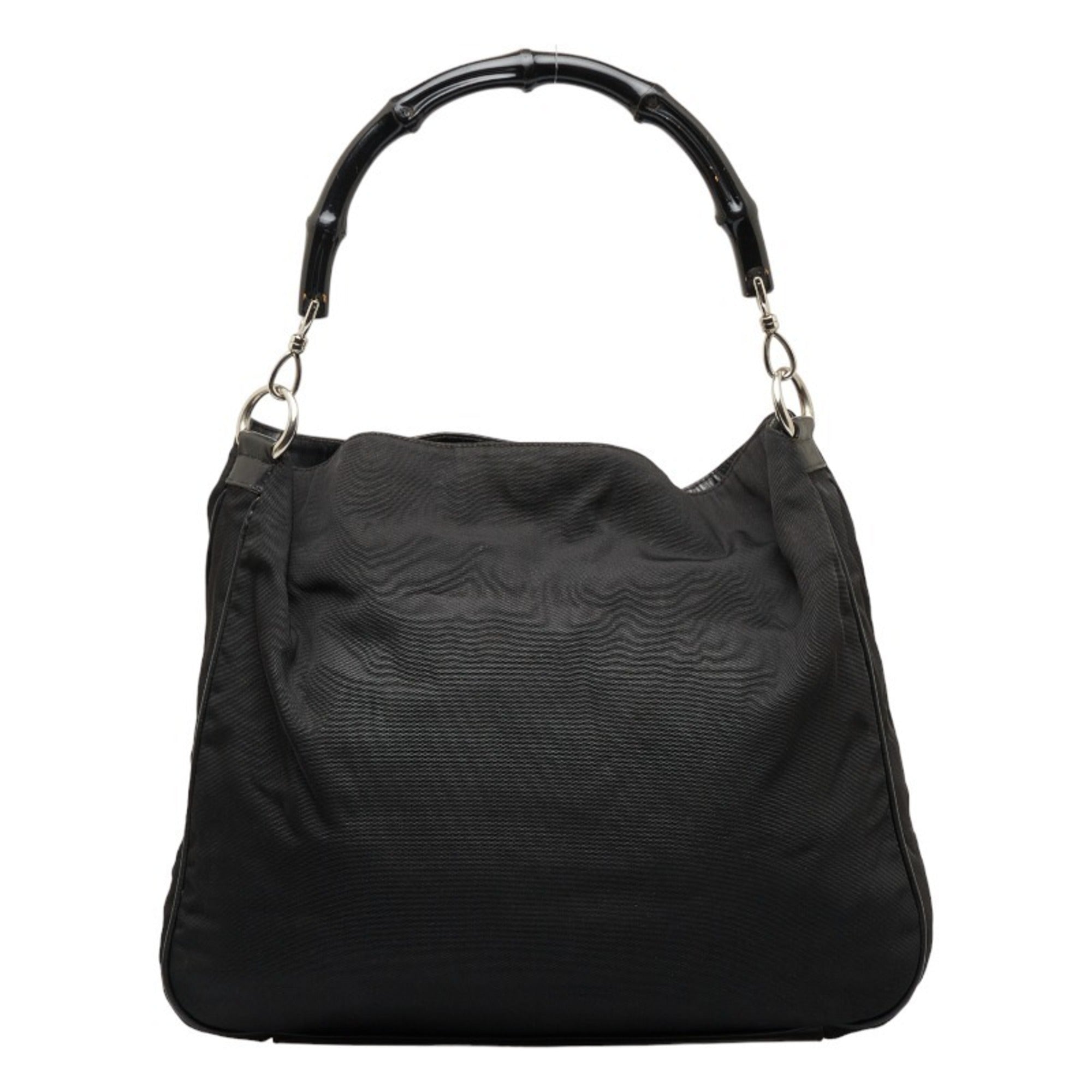 GUCCI Bamboo Handbag One Shoulder Bag 001 1577 Black Canvas Leather Women's