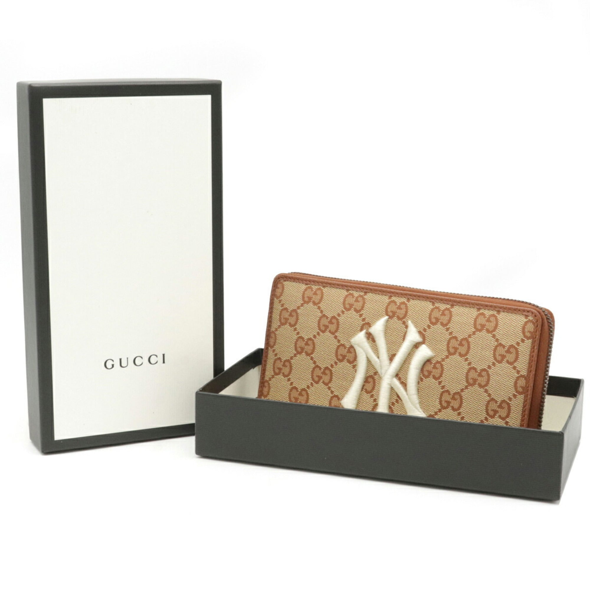 Canvas NY Yankees Model MLB Major League Collaboration Round Long Wallet Khaki Beige Brick Red 547791