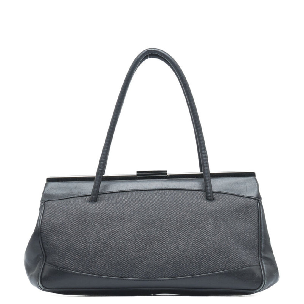 GUCCI Charm Handbag 92726 Black Canvas Leather Women's