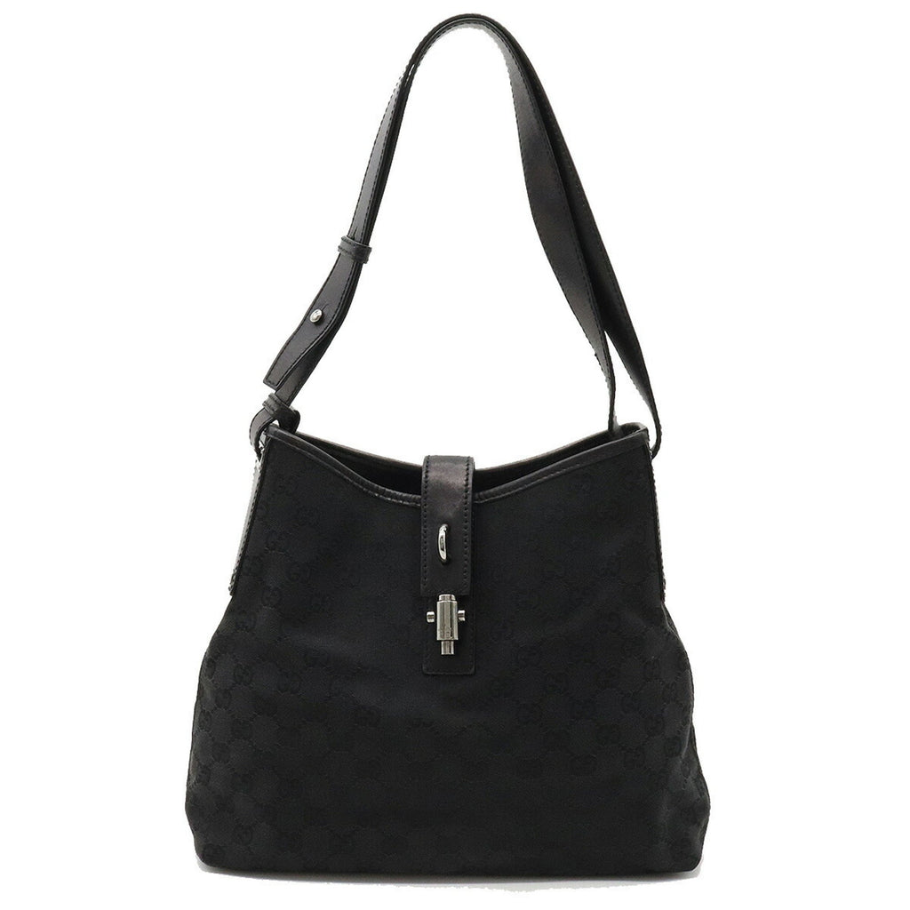 GUCCI GG Canvas New Jackie Shoulder Bag Leather Black