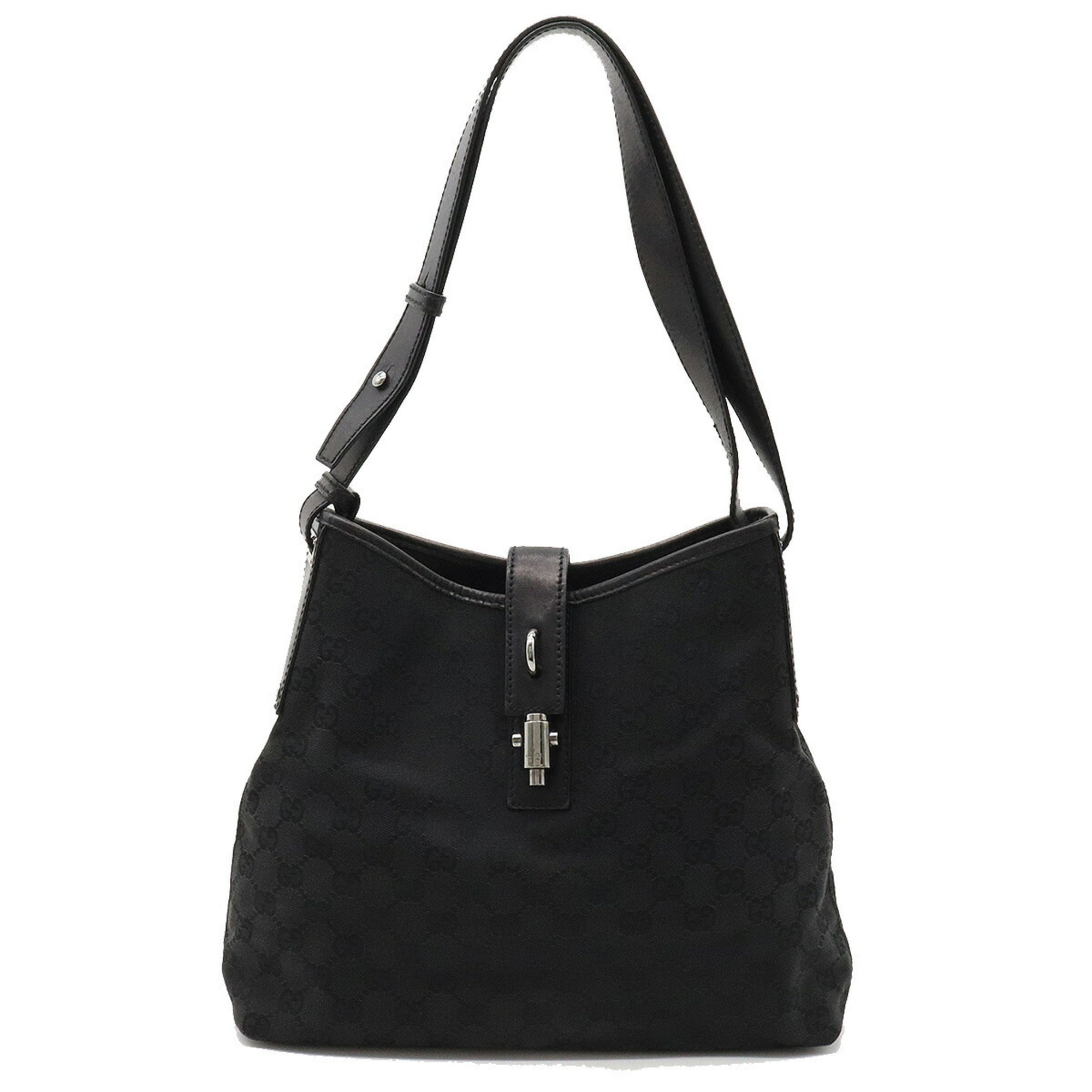 GUCCI GG Canvas New Jackie Shoulder Bag Leather Black