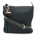 GUCCI GG Canvas Sherry Line Shoulder Bag Leather Black Green