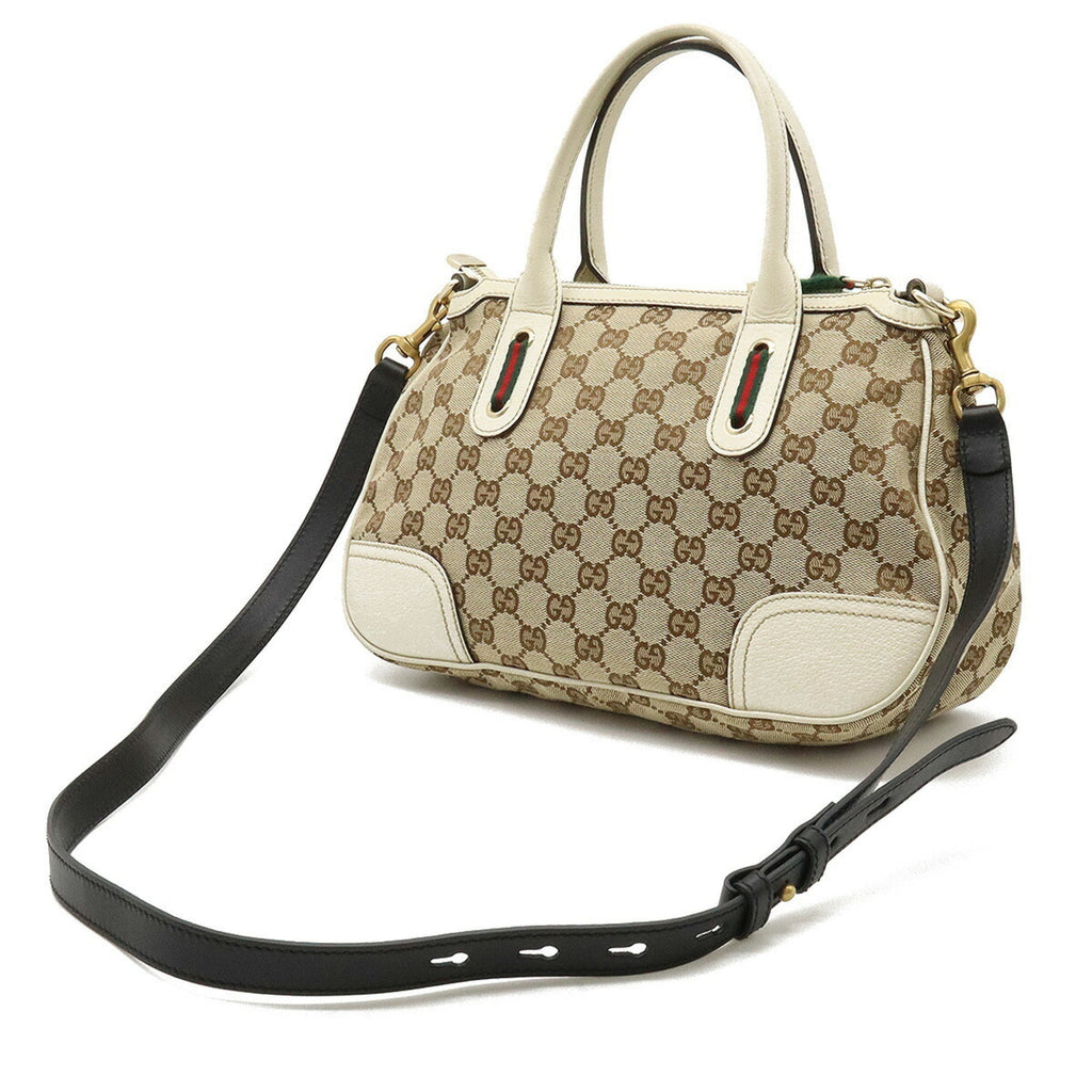 GUCCI GG Canvas Princey Sherry Line Handbag Shoulder Bag Leather Beige Ivory