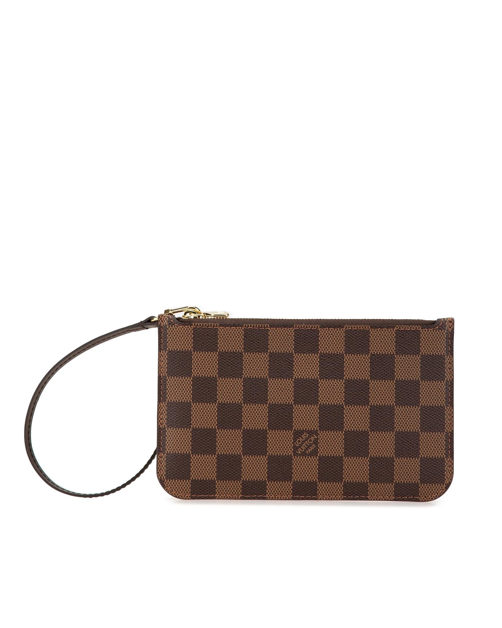 Damier Canvas Pouch with Leather Wrist Strap and Interior Pocket